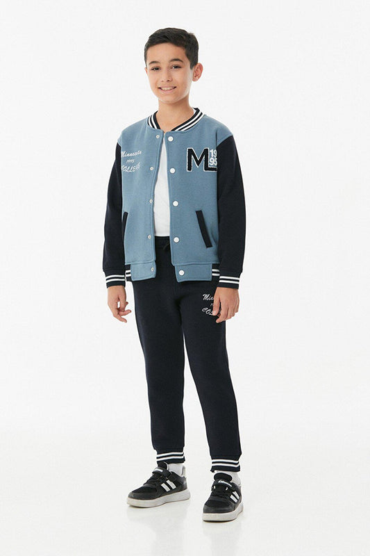 Embroidered High Collar College Boys' Tracksuit Set