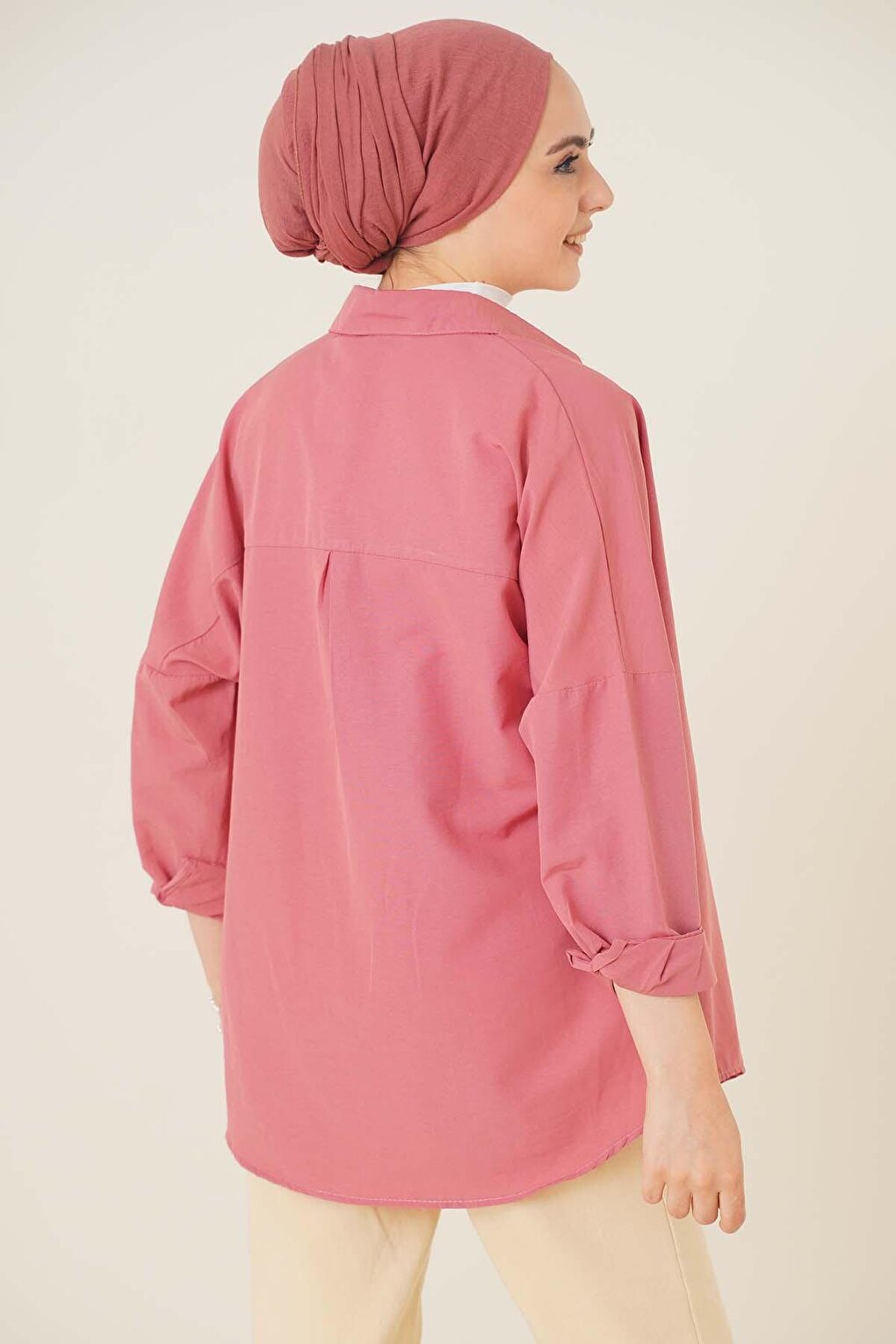 103901 Oversize Basic Hijab Shirt - Dusty Rose