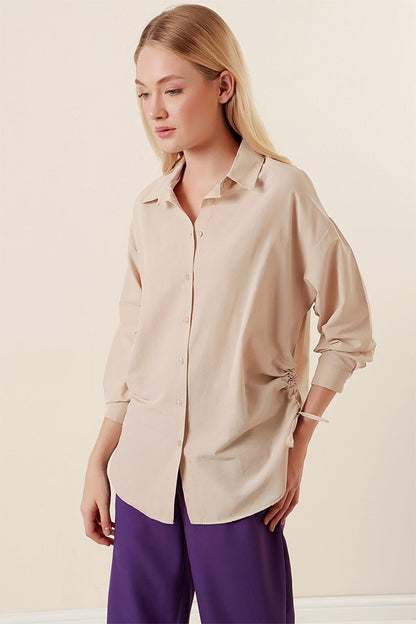 20132 Drawstring Oversize Shirt - Cream