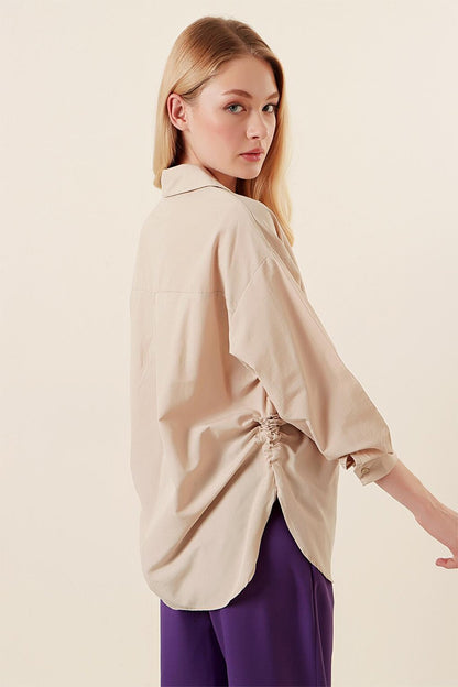 20132 Drawstring Oversize Shirt - Cream