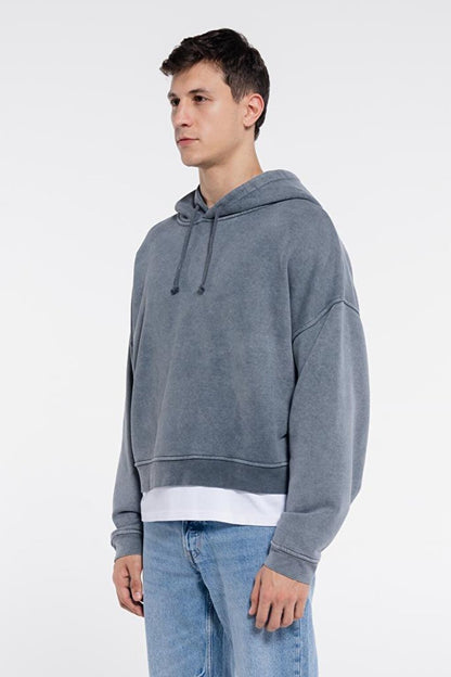 Edu Men's Gray Hooded Extra Oversize Sweatshirt Hoodie - 3 Thread Fabric with Washing Effect