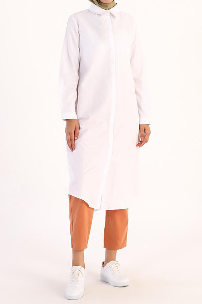 White Hidden Placket Shirt Tunic