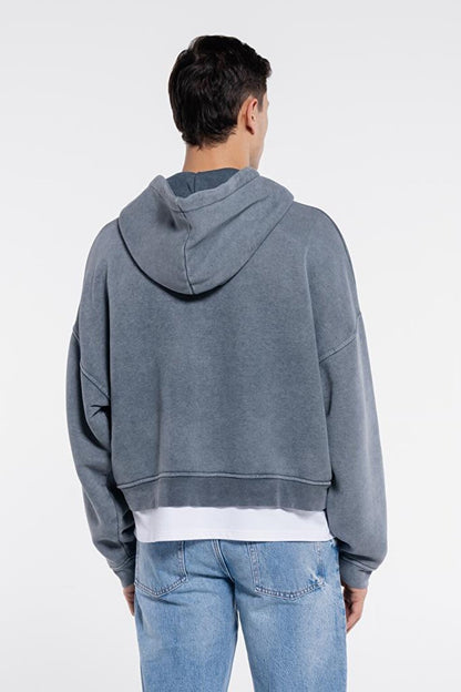 Edu Men's Gray Hooded Extra Oversize Sweatshirt Hoodie - 3 Thread Fabric with Washing Effect