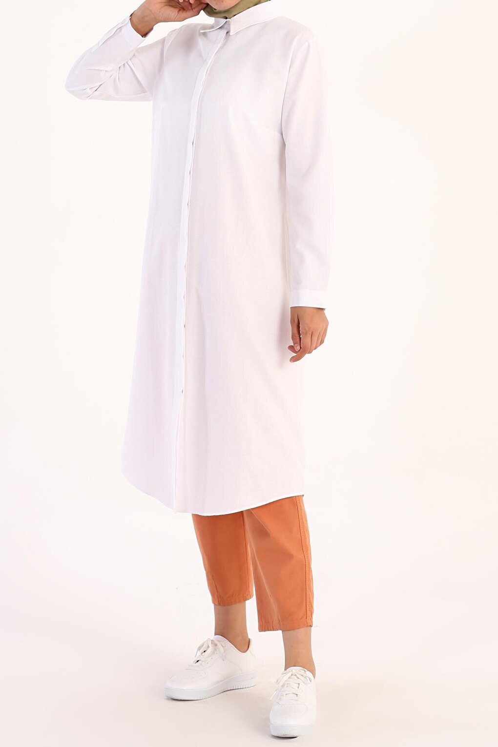 White Hidden Placket Shirt Tunic