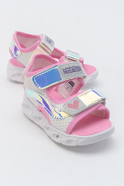 Girl's White-Pink Luminous Anatomical Lightweight Sports Sandals