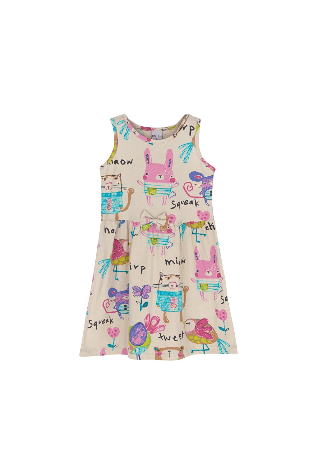 Girl Chirping Animals Pattern Sleeveless Dress