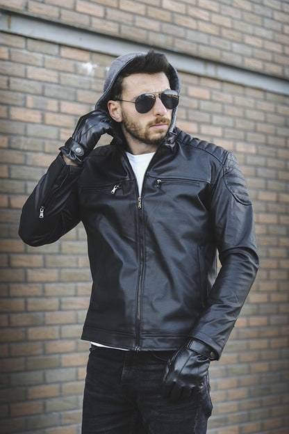 Tuci Cesar Slim Fit Hooded Leather Jacket with Fleece Inside