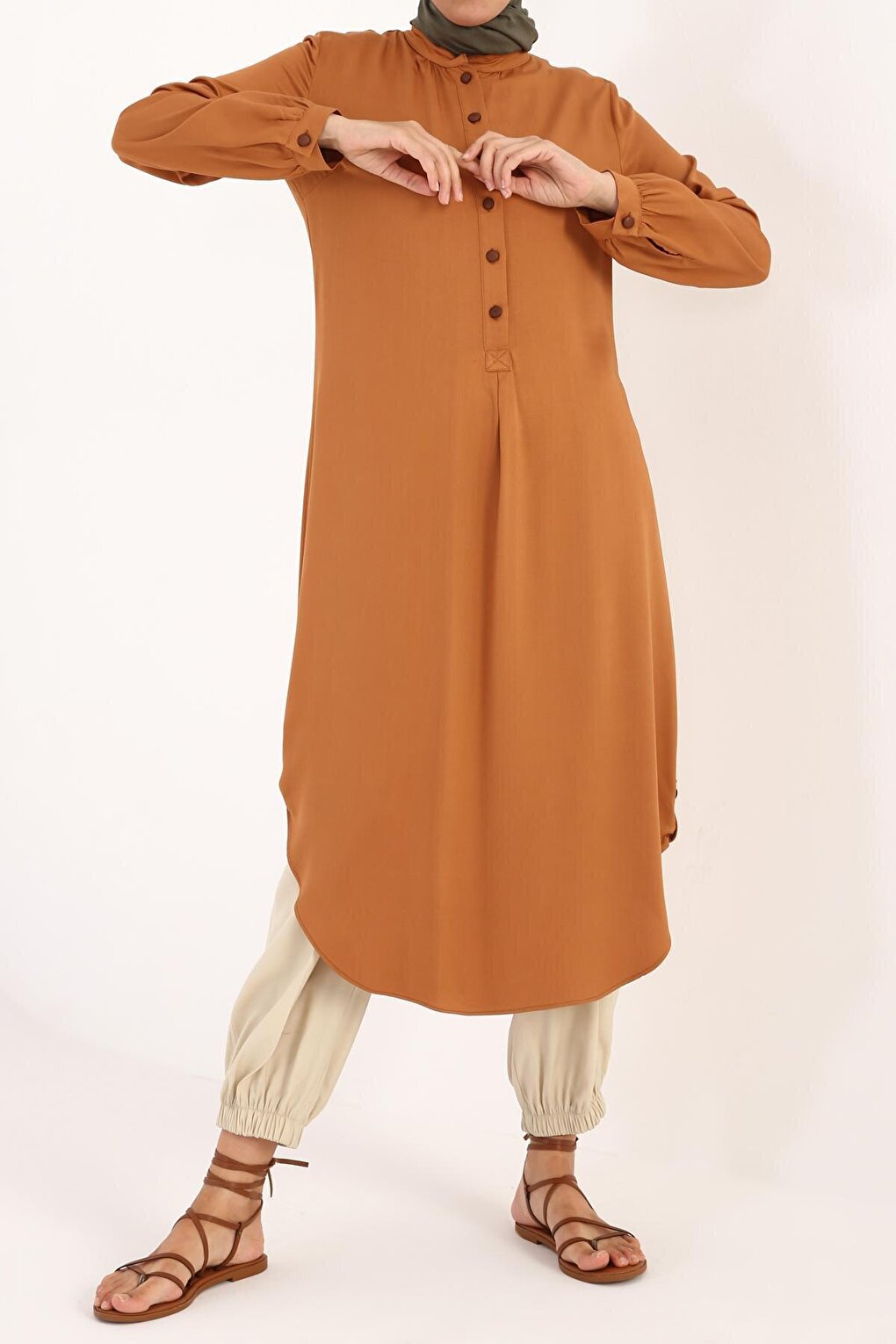 Camel Half Placket Viscose Tunic