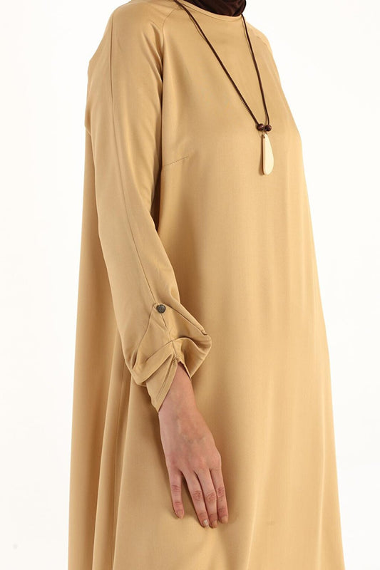 Mustard Raglan Viscose Tunic with Necklace