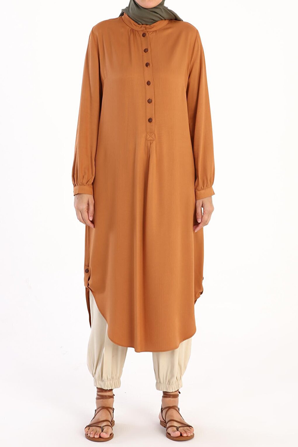 Camel Half Placket Viscose Tunic