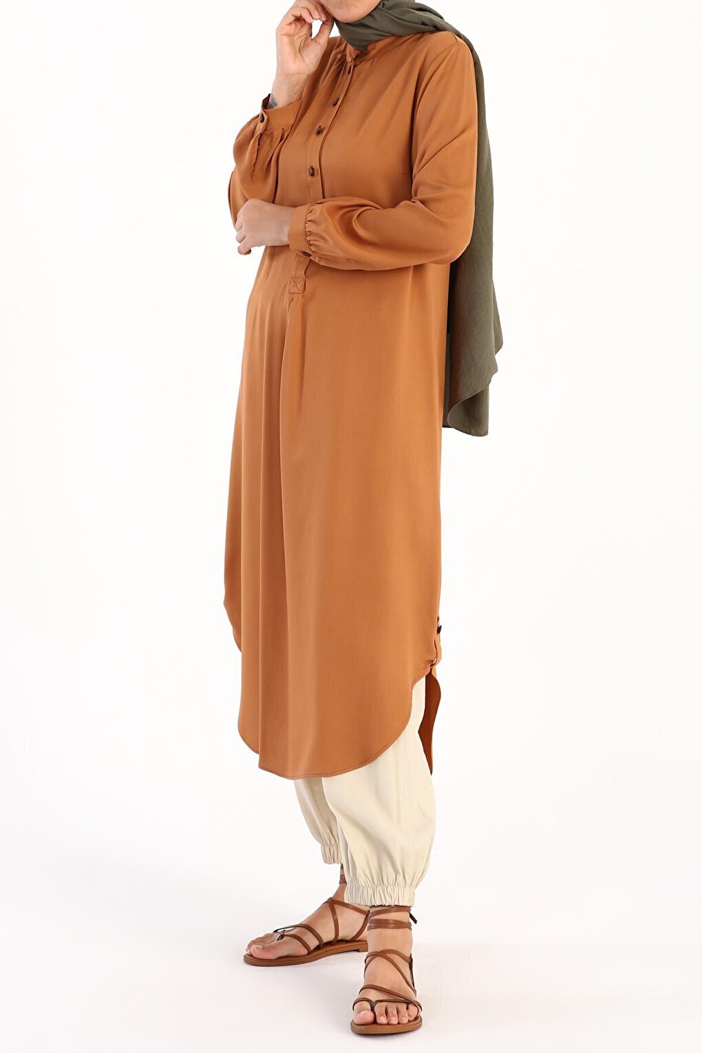 Camel Half Placket Viscose Tunic