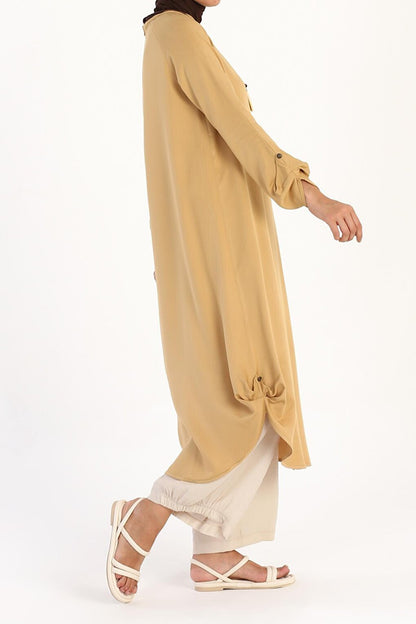 Mustard Raglan Viscose Tunic with Necklace