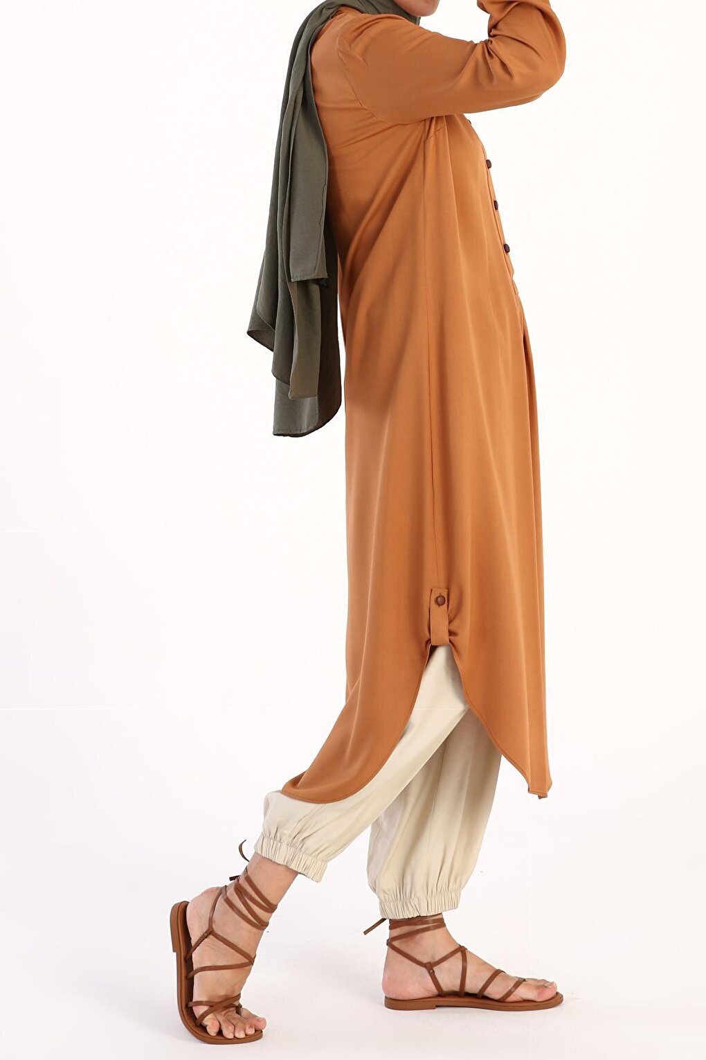 Camel Half Placket Viscose Tunic