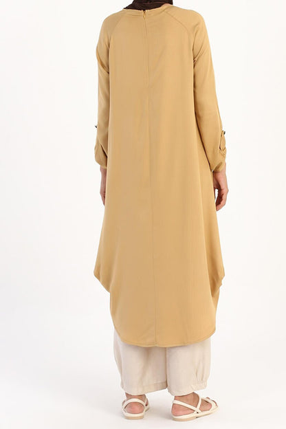 Mustard Raglan Viscose Tunic with Necklace