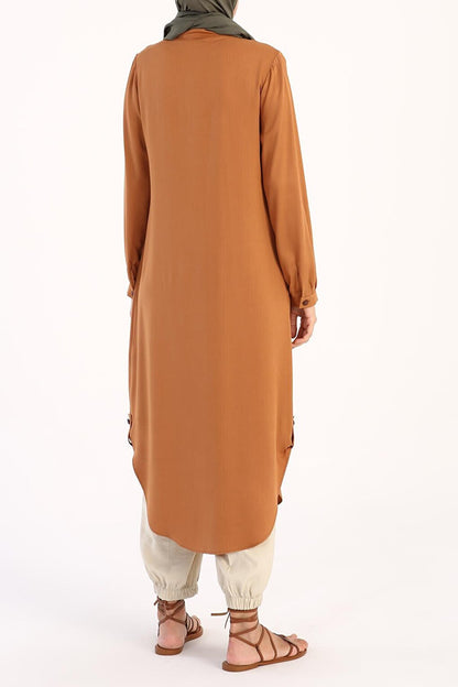 Camel Half Placket Viscose Tunic