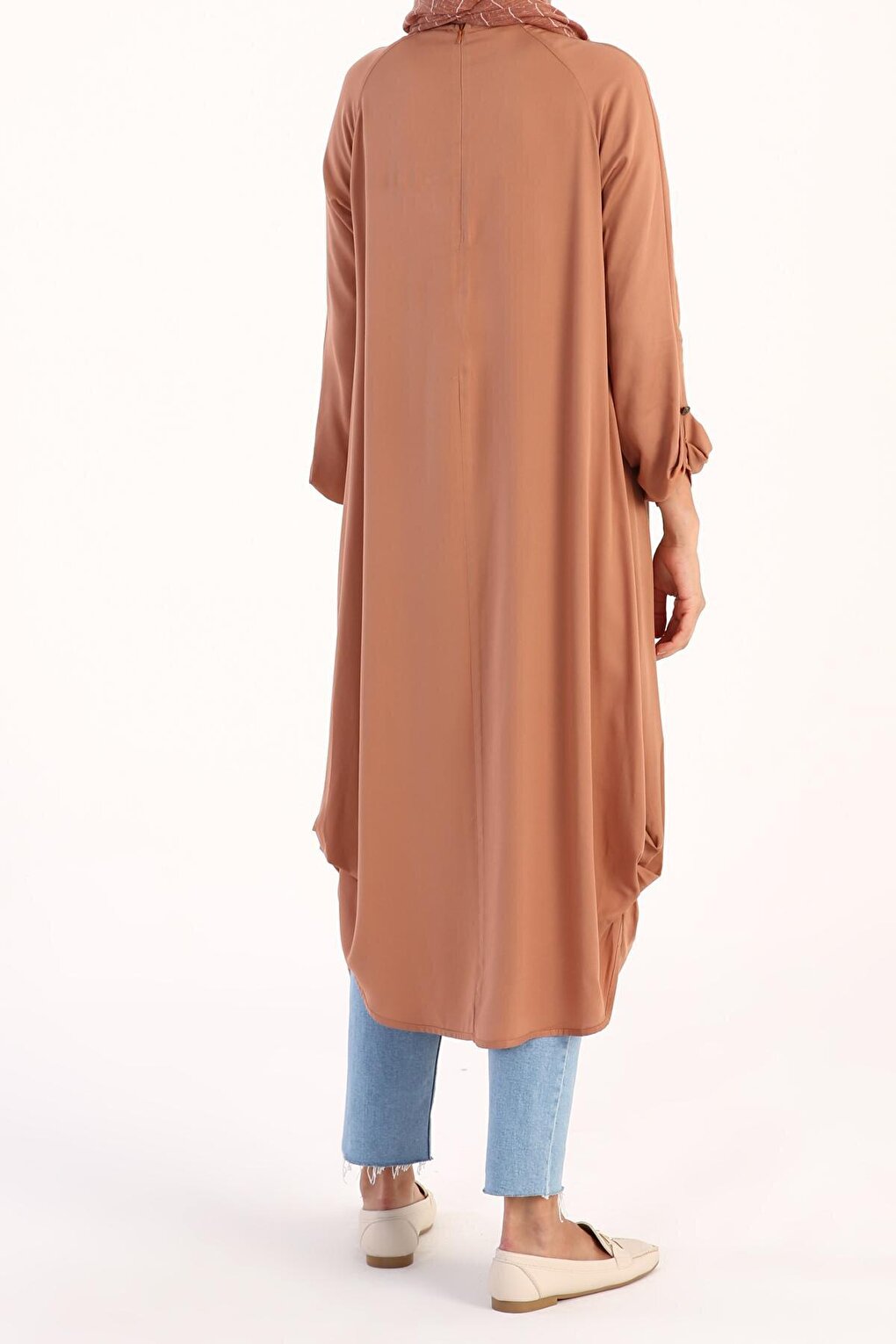 Dark Salmon Raglan Viscose Tunic with Necklace