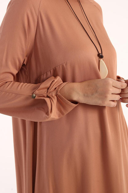 Dark Salmon Raglan Viscose Tunic with Necklace