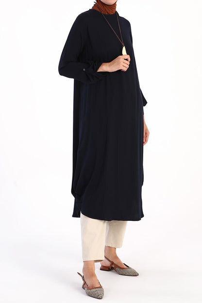 Navy Blue Raglan Viscose Tunic with Necklace