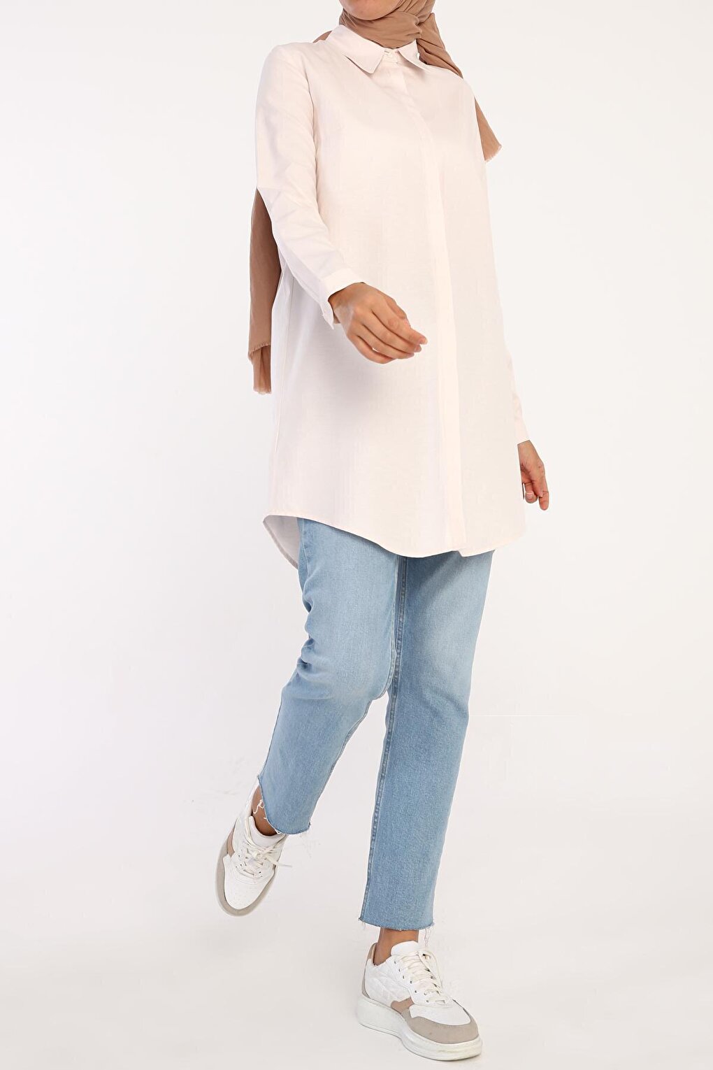 Light Pink Hidden Placket Basic Shirt Tunic