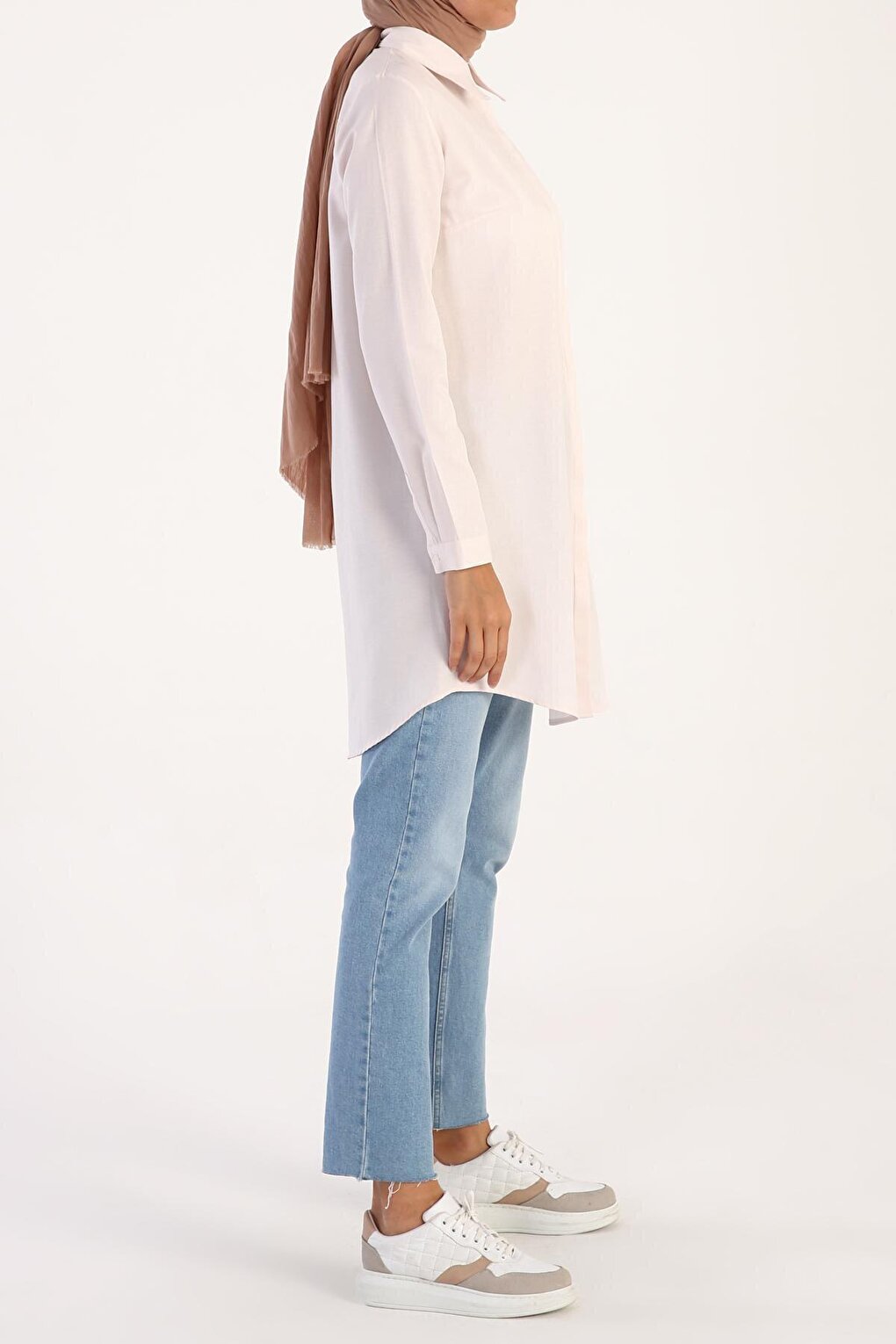 Light Pink Hidden Placket Basic Shirt Tunic