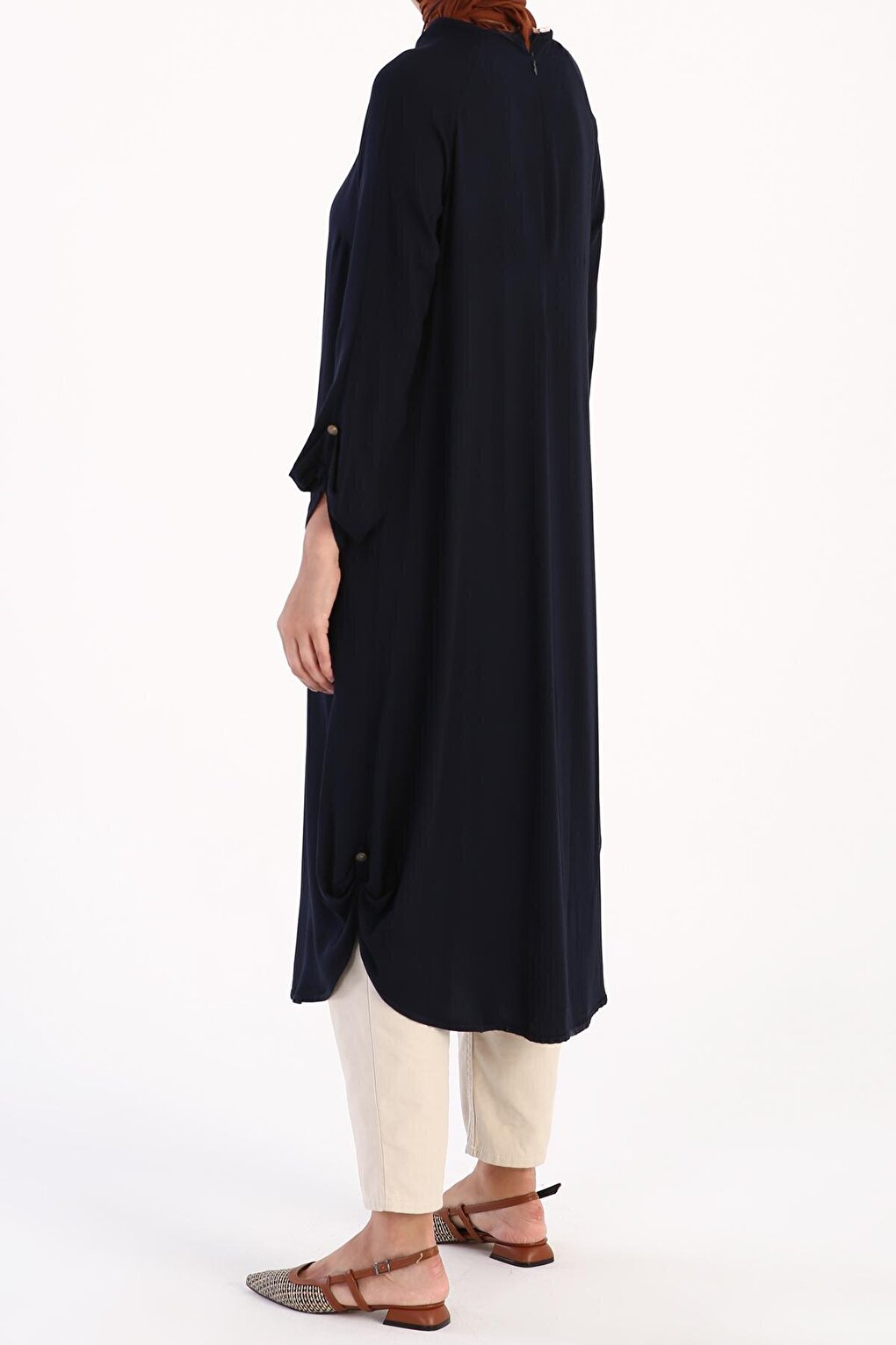 Navy Blue Raglan Viscose Tunic with Necklace