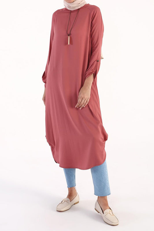 Dark Rose Raglan Viscose Tunic with Necklace