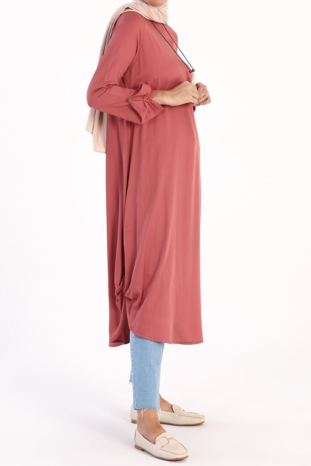 Dark Rose Raglan Viscose Tunic with Necklace