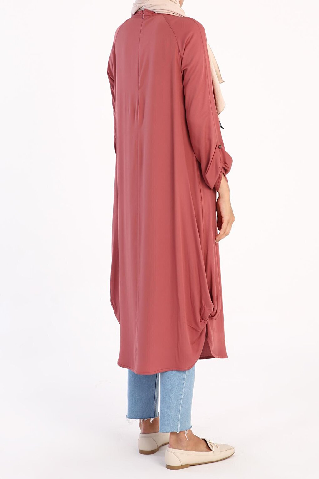 Dark Rose Raglan Viscose Tunic with Necklace