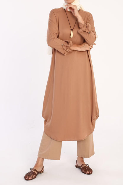 Camel Hair Raglan Viscose Tunic with Necklace