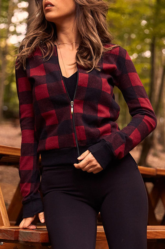 Claret Red Plaid Bomber Jacket 9KXK4-41654-05