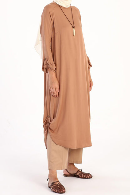 Camel Hair Raglan Viscose Tunic with Necklace