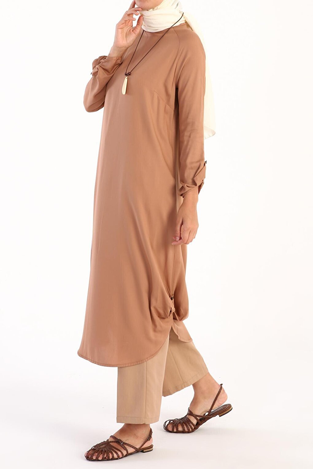 Camel Hair Raglan Viscose Tunic with Necklace