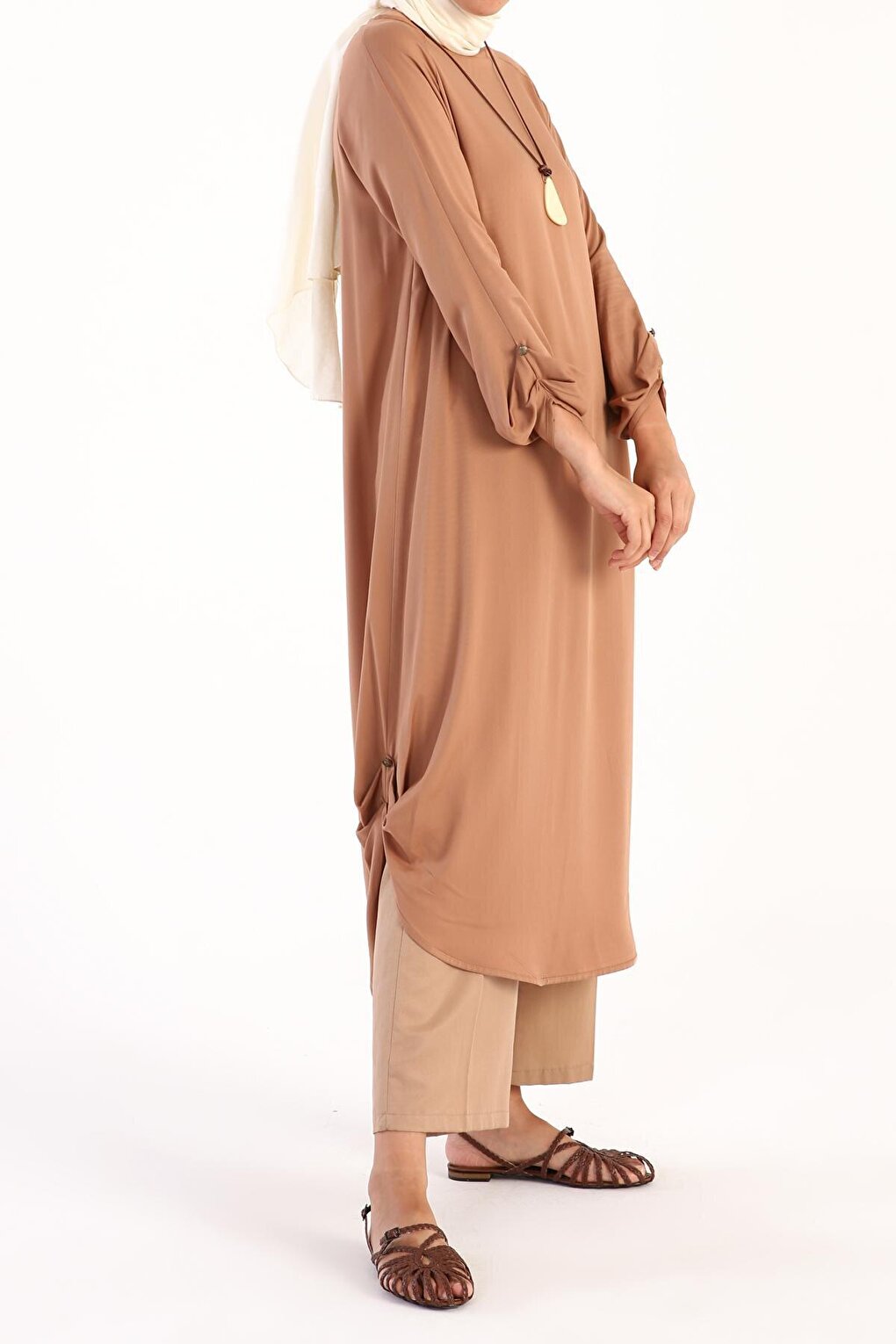 Camel Hair Raglan Viscose Tunic with Necklace