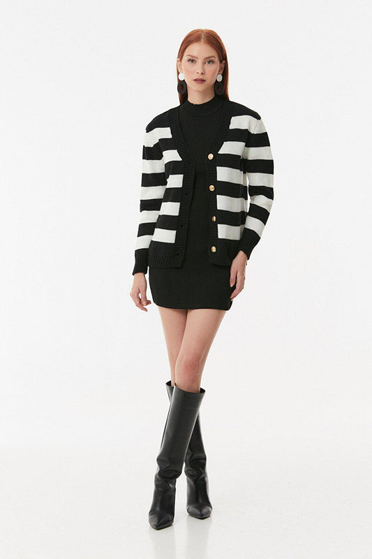 Striped Buttoned Knitwear Cardigan