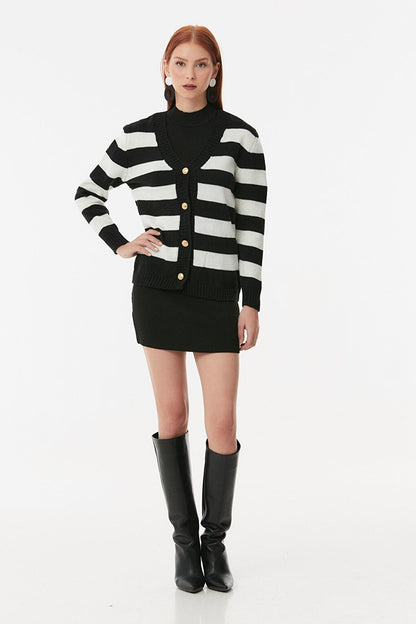 Striped Buttoned Knitwear Cardigan