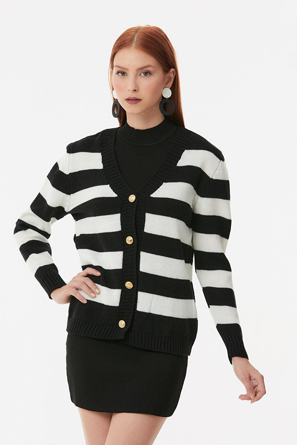 Striped Buttoned Knitwear Cardigan