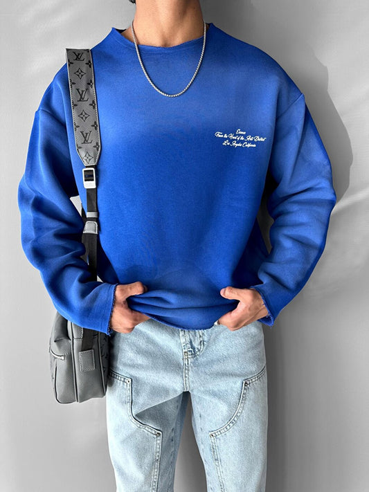 Oversize Smoke Printed Sweatshirt Saks Blue