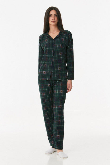 Plaid Patterned Shirt Collar Pajama Set