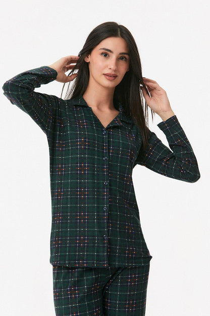 Plaid Patterned Shirt Collar Pajama Set