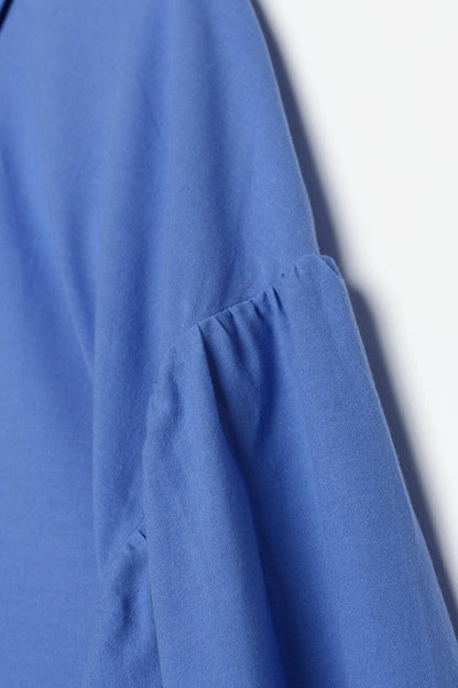 Blue Oversize Pointed Collar Cotton Shirt Tunic