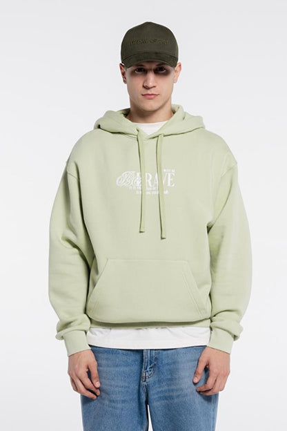 Candela Men's Light Green Kangaroo Pocket Hooded Extra Oversize Sweatshirt Hoodie With Shawl