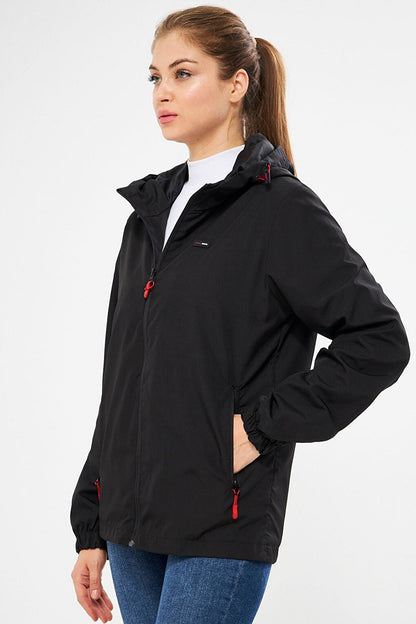 Women's Lined Water and Wind Resistant Hooded Raincoat with Pockets RCBY-10