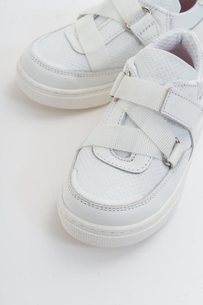 Boy's White Leather healthy Supported Children's Sneaker Shoes