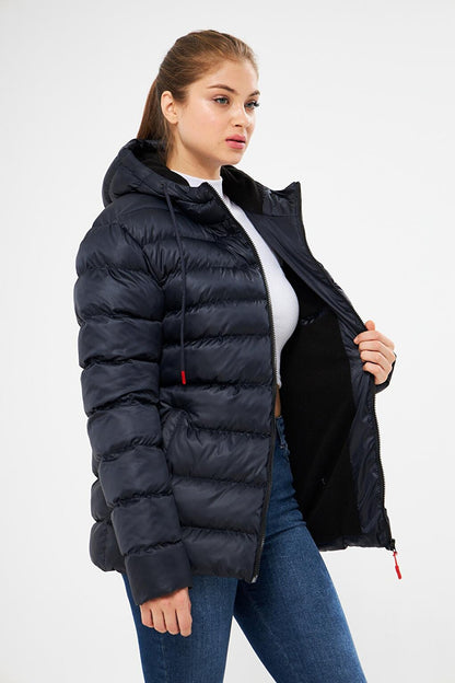 Women's Lined Water and Wind Resistant Hooded Puffer Coat RCBDM-190