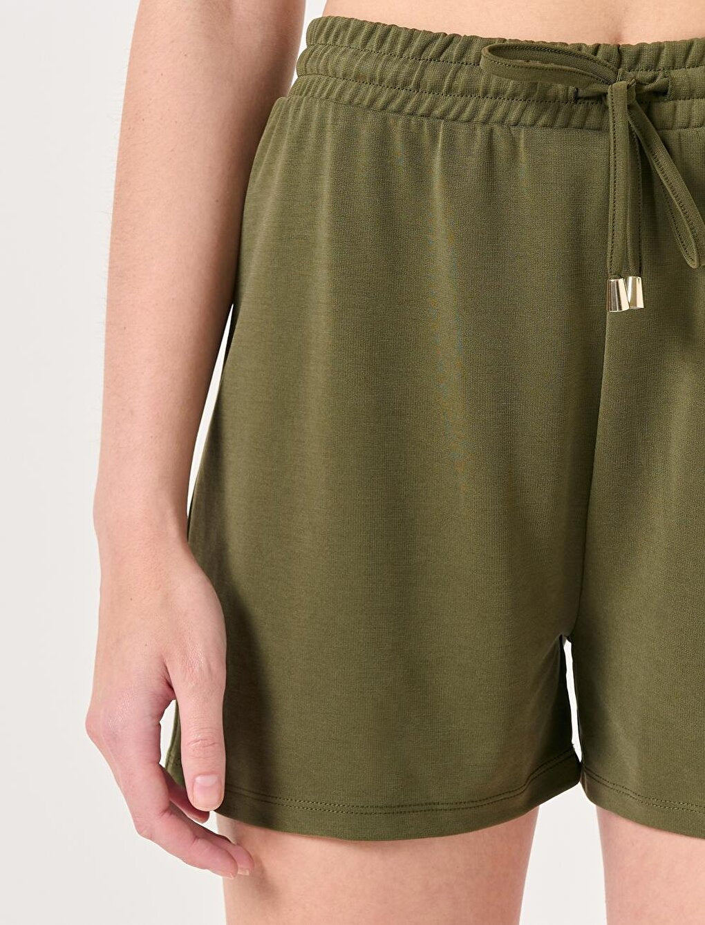 Khaki High Waist Elastic Waist Casual Casual Shorts