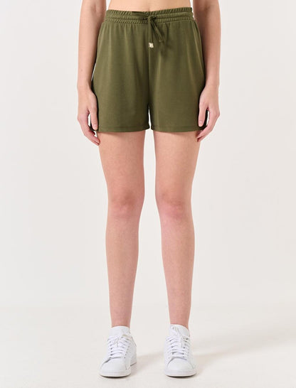 Khaki High Waist Elastic Waist Casual Casual Shorts