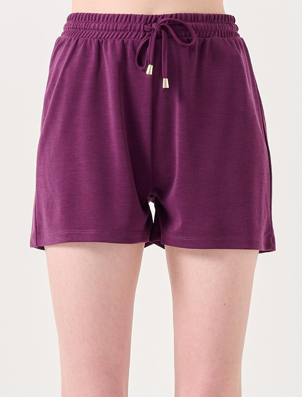 Purple High Waist Elastic Waist Casual Casual Shorts