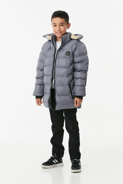 Tiger Printed Hooded Boy's Puffer Coat