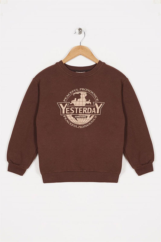 Girl's Brown Colored Yesterday Printed Sweatshirt