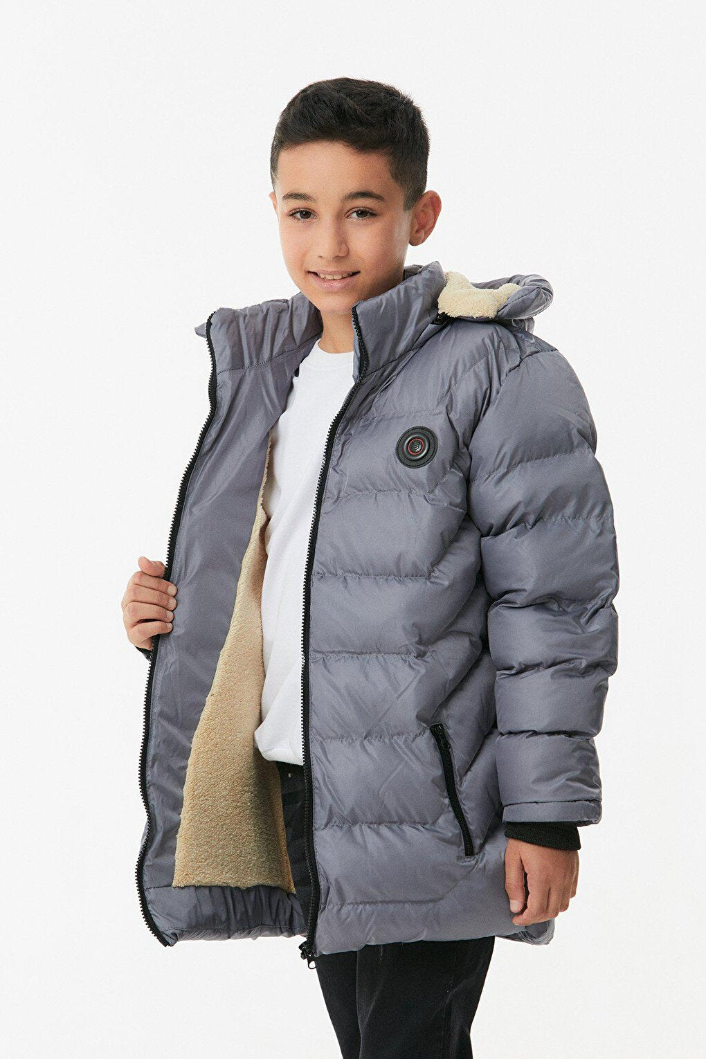 Tiger Printed Hooded Boy's Puffer Coat